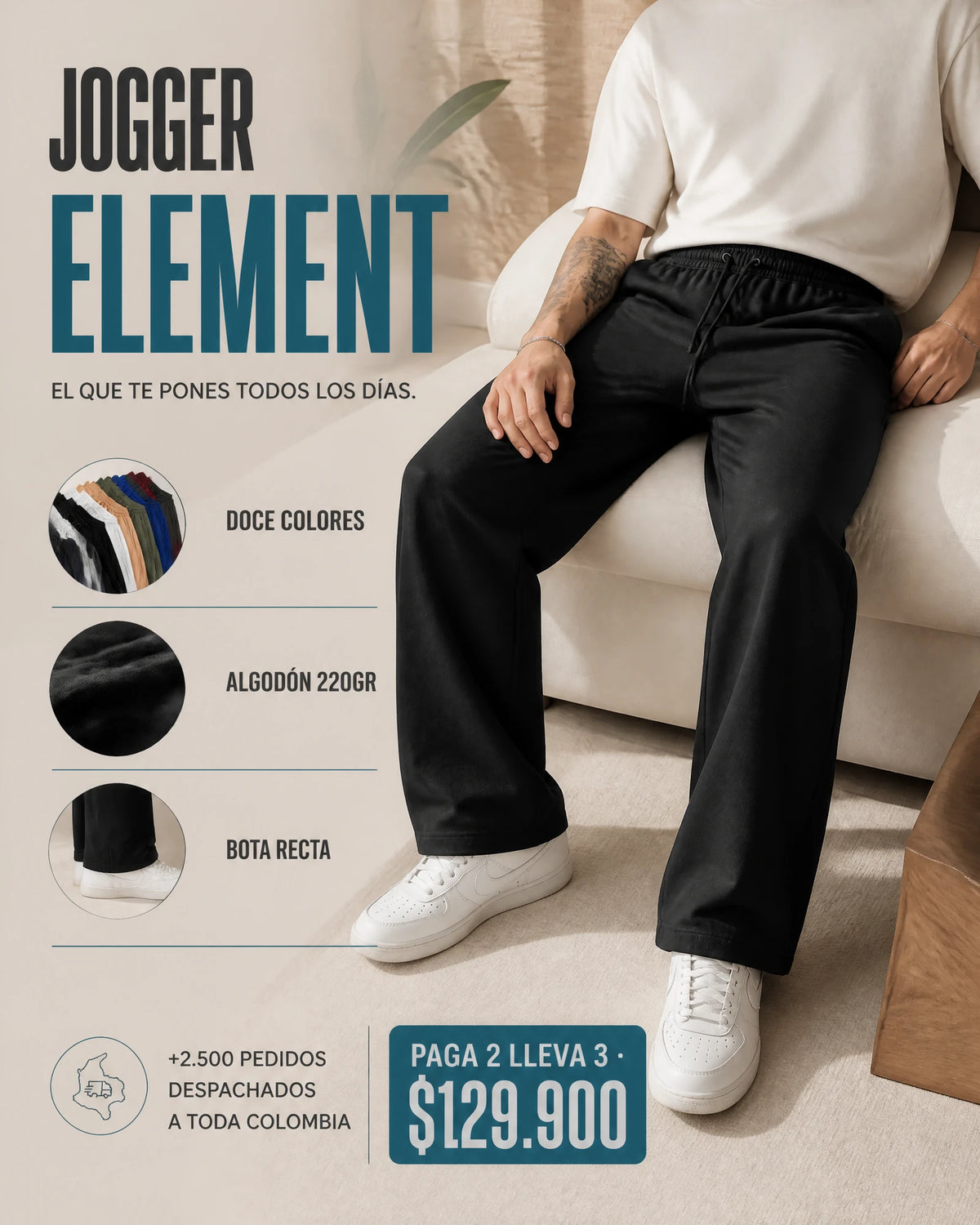 Jogger Element para hombre en negro, Narcissus & Co