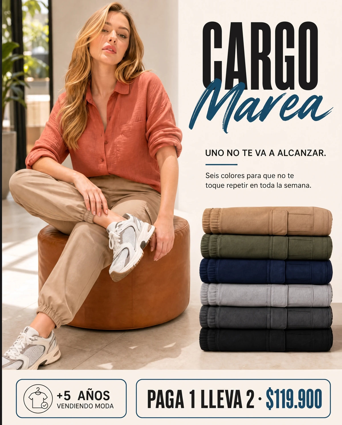 Cargo Marea para dama en camel
