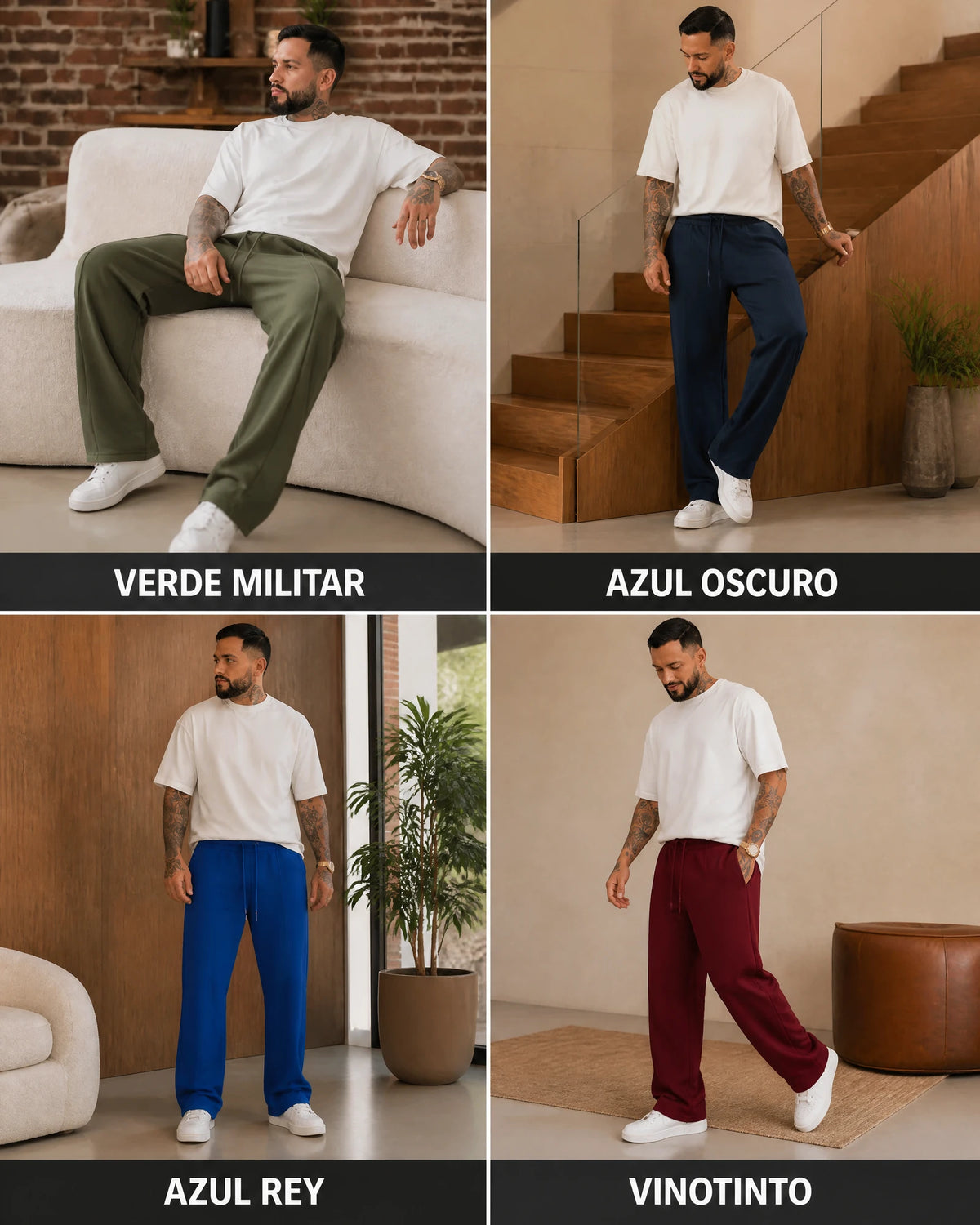 Jogger Element en verde militar, azul oscuro, azul rey y vinotinto