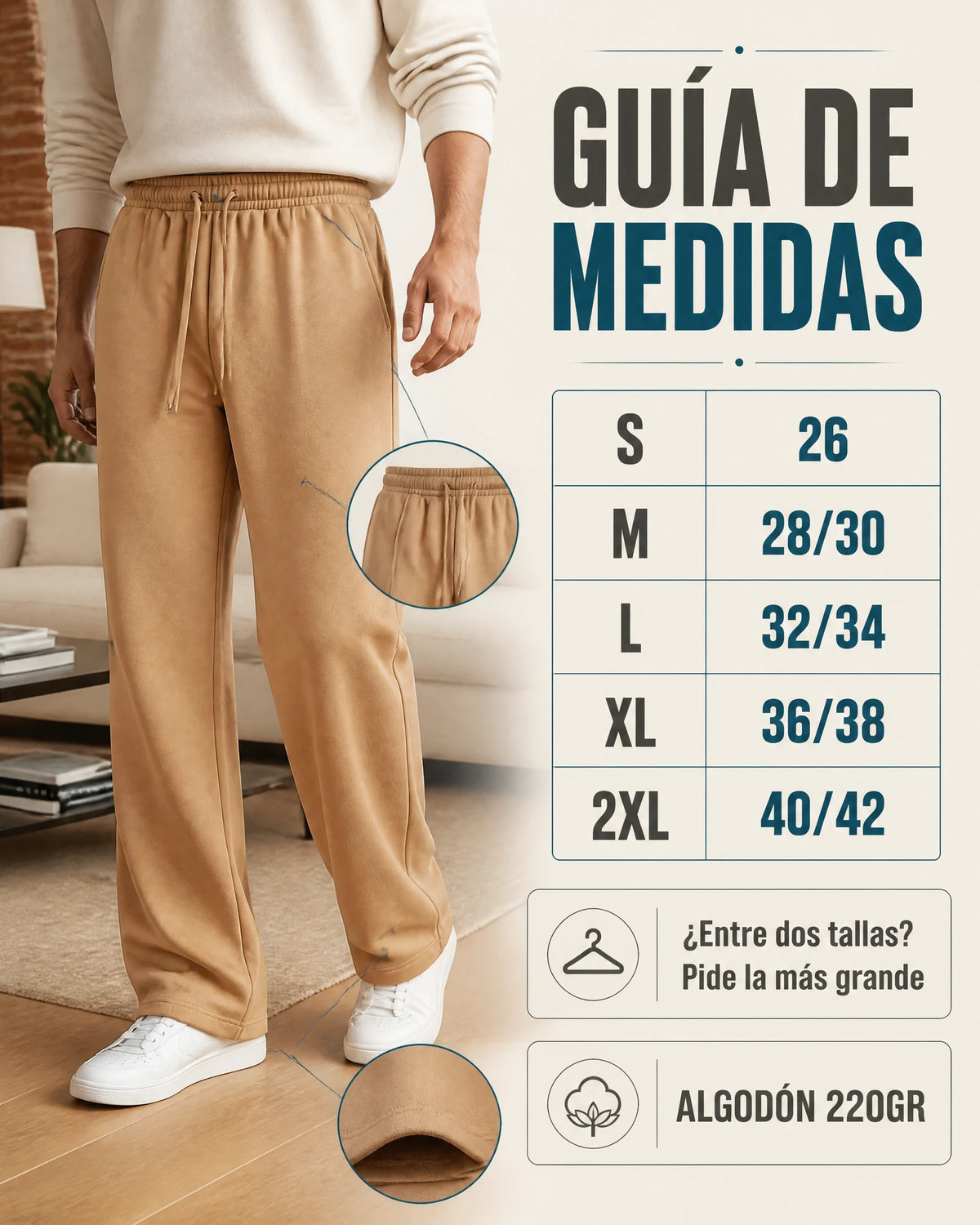 Jogger Element en camel: guía de tallas S, M, L, XL y 2XL