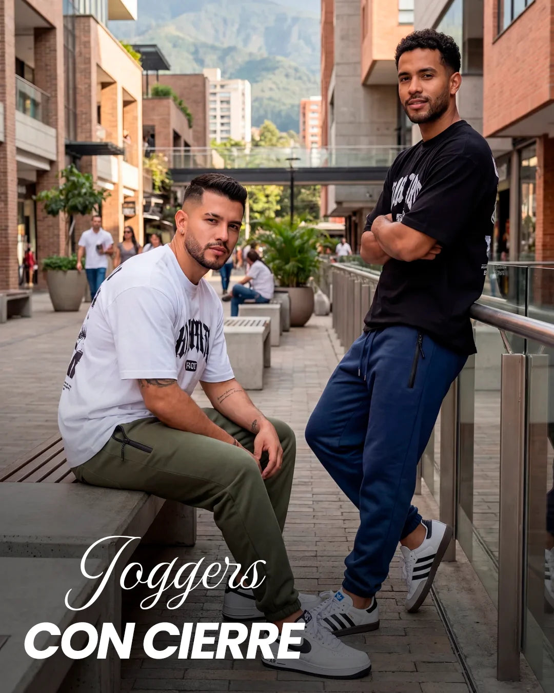 Joggers Comfy con cierres laterales para hombre en verde militar y azul oscuro