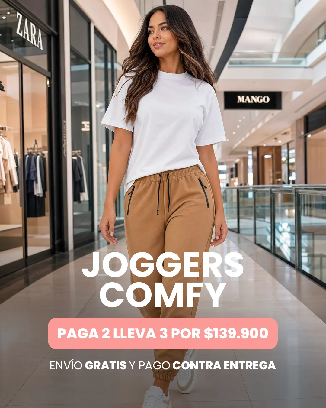 Jogger Comfy con cierres laterales para dama, portada